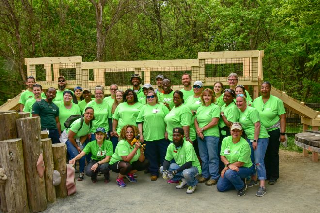 BGE employees in front of Goat castle