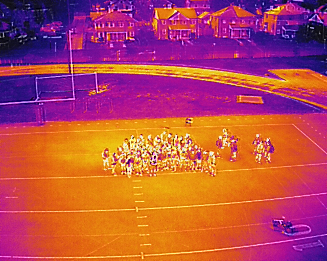 thermal image of Mervo students and BGE UAS team taken from a drone