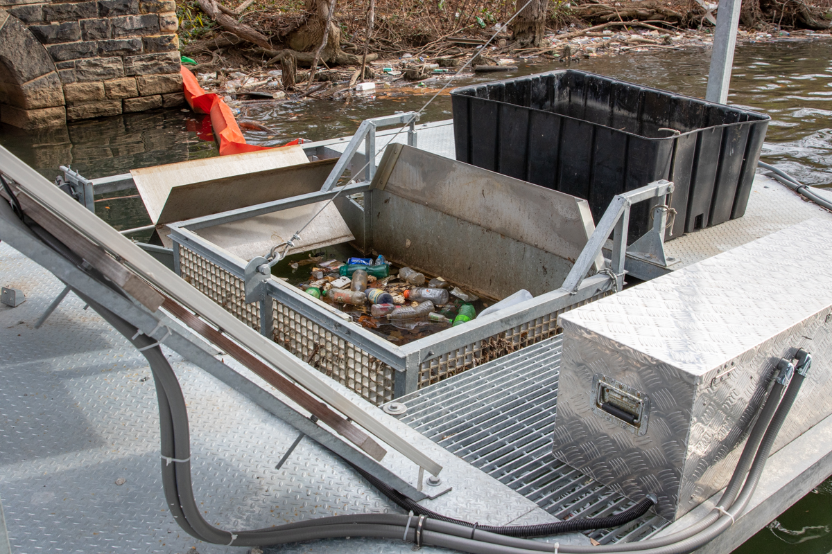 BGE floating trash cage at Spring Gardens