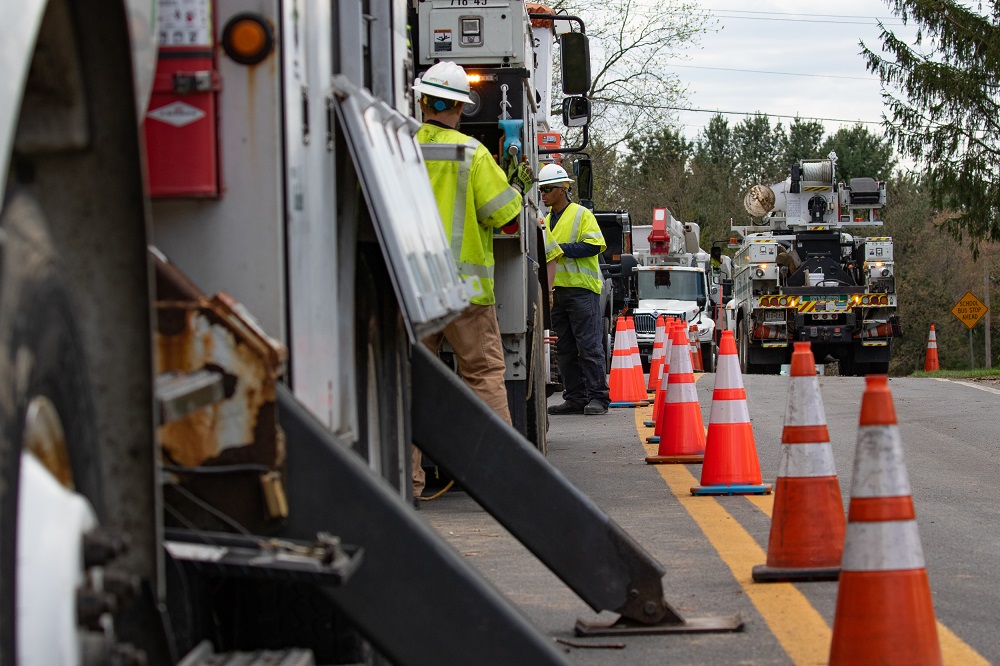 BGE crews staged at the scene of storm damage