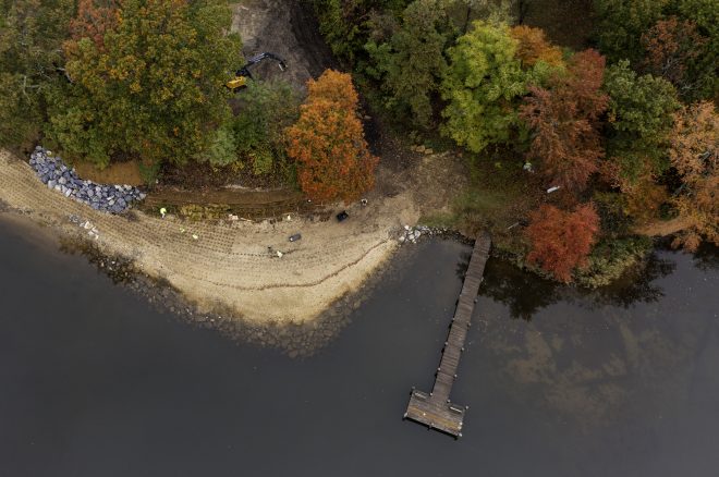 The shoreline at Chestnut Hill Cove.