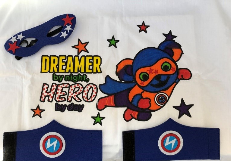 Superhero masks and pillowcases created by ComEd employees for foster children as part of The Safer at Home Superhero Project for National Volunteer Month.