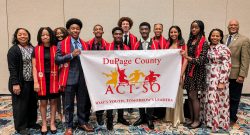 Pictured (left to right): Vanessa Morrissette (Co-Chair); Tiffany Tyus, Waubonsie Valley High School; Kaitlyn Ankum, Maine East High School; Chandler Brady, Timothy Christian High School; Brandon Davis, Romeoville High School; Caleb Wallace, Bolingbrook High School; Eddie Mason, Neuqua Valley High School; Myles Harrington, Providence St. Mel High School; Madison Nero, Plainfield North High School; Rena Haile, Loyola Academy; Amala Agwuncha, Proviso Math and Science Academy; Dr. Leslie Ford (Co-Chair); Thomas Reed (Chair); Ryann Dawson, Fenwick High School (not pictured); Jaden Blankenship, Illinois Math and Science Academy (not pictured).