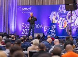 Gil presenting at ComEd's Tinley Park employee Roadshow