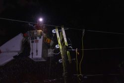 Crews performing work at night.